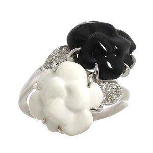 CHANEL Camelia Ceramic Diamond Ring 18K WG 750 Size48 4.5(US)